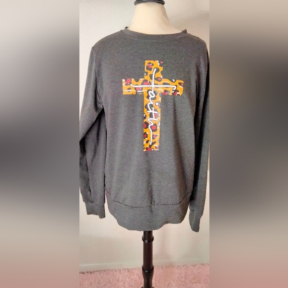 "Faith"world sweater sweatshirt Gray Long sleeve comfortable wear size XL - Picture 6 of 14